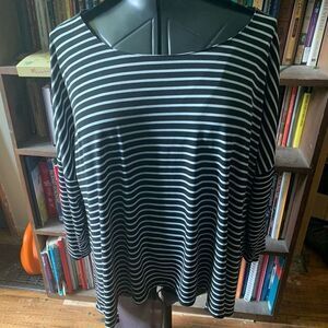 Chico’s black & white striped layered wide neck 3/L flowy blouse